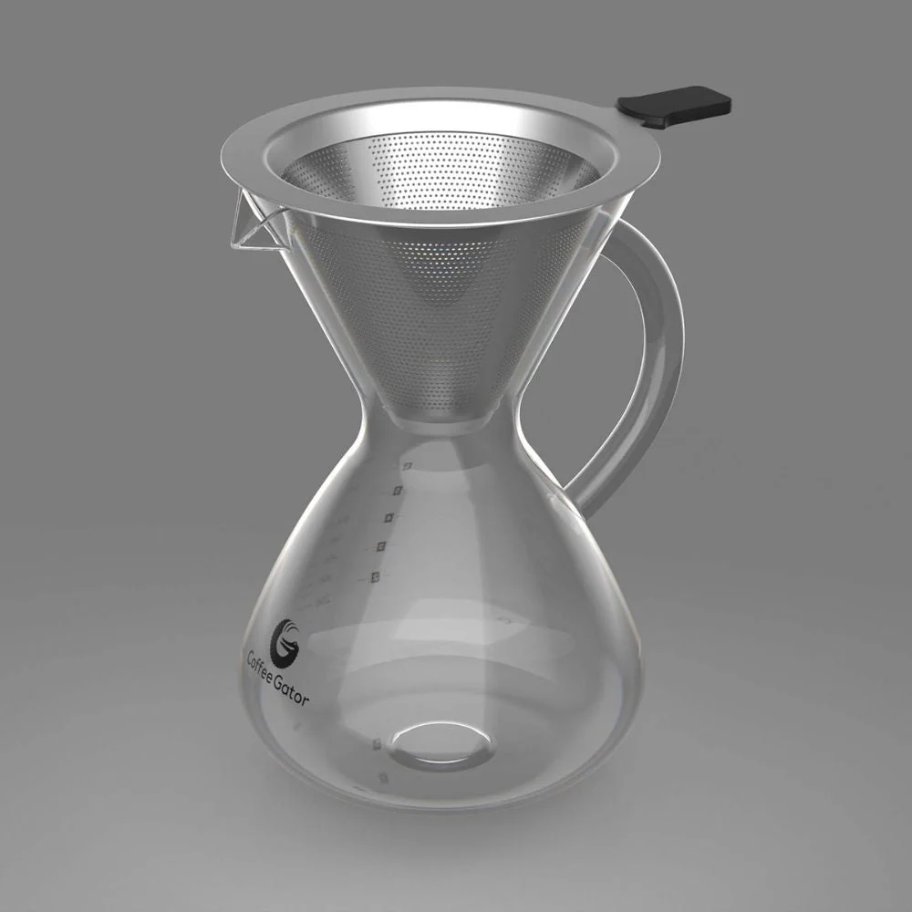 Pour Over кафе машина 800 мл – Стъклен чайник с метален филтър, ръчно филтрирано кафе