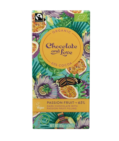 Черен шоколад PASSION FRUIT 65% какао, 80гр Chocolate and Love