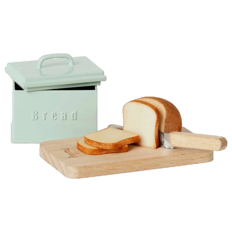 Ергономична лопатка Maileg Bread box cutting board and knife - Miniature