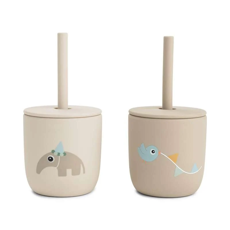 Done Deer Straw cup - Silicone - 2 pcs. - Celebration - Sand