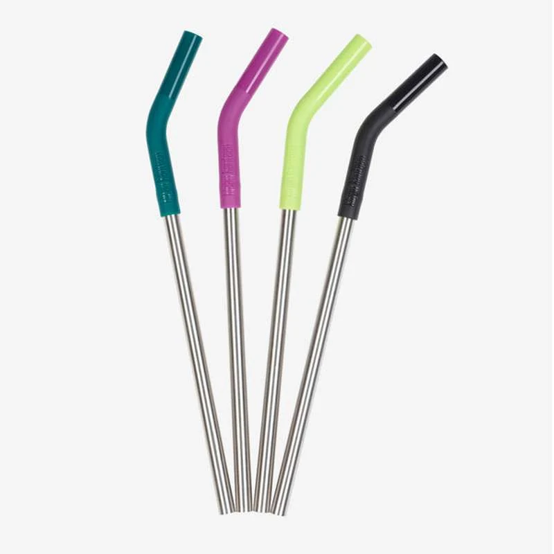 Klean Kanteen Stainless Metal Straws Silicone Tip - 4-Pack - 8mm - Multi Color