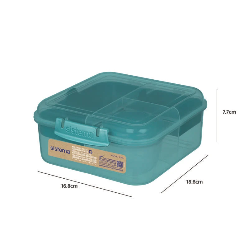 Ocean Bound Lunch Box System - Bento Cube - 1.25L - Teal Stone