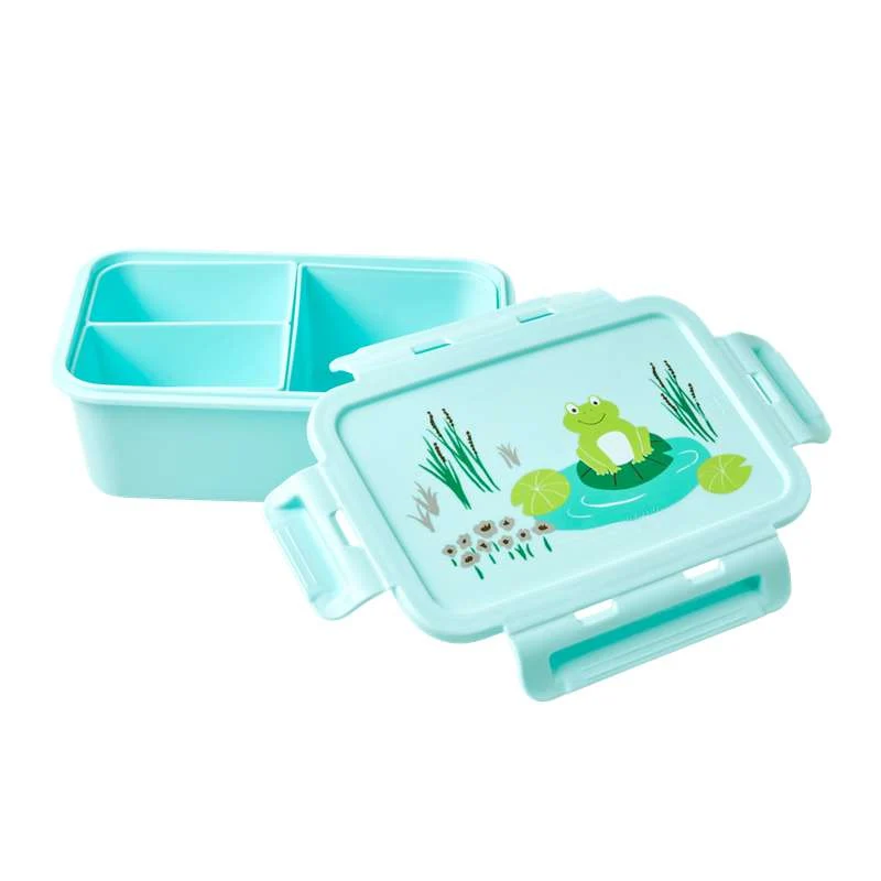 RICE Lunchbox 3 Removable Compartments - Frog - Cushiony Blue