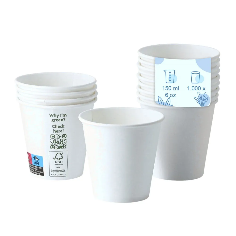 (1000 броя) Хартиена чаша - 150ml - 6 oz - Ø 80mm - Бяла