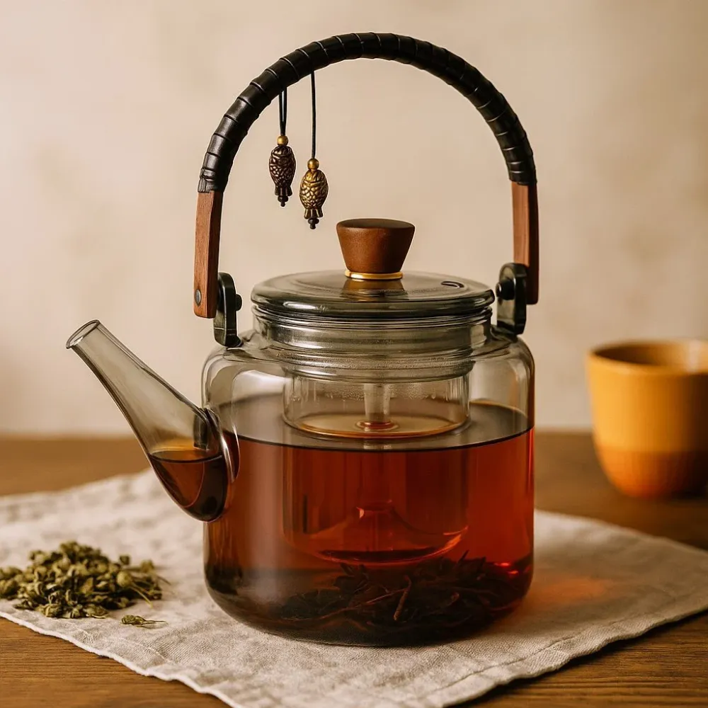 Стъклена чайник с инфузер, въглен 1000ml