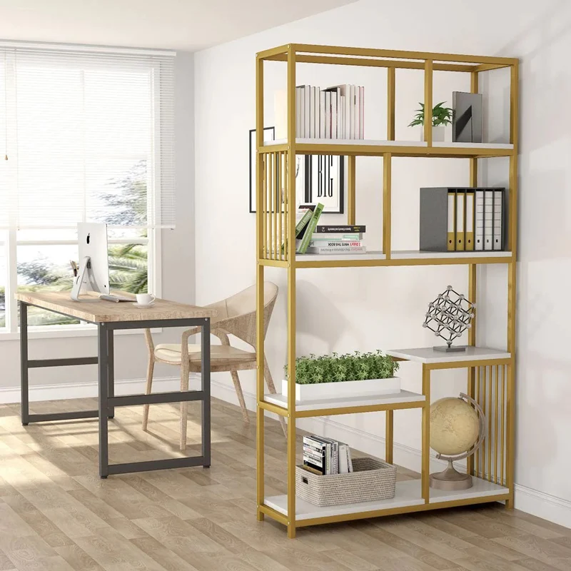 Библиотека Денвър бял-златист цвят 100x30x180см