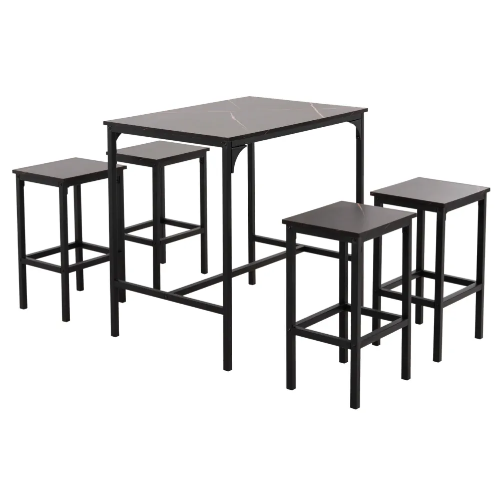 Комплект бар маса 100x60x86 +4 бар стола BOXY черен цвят