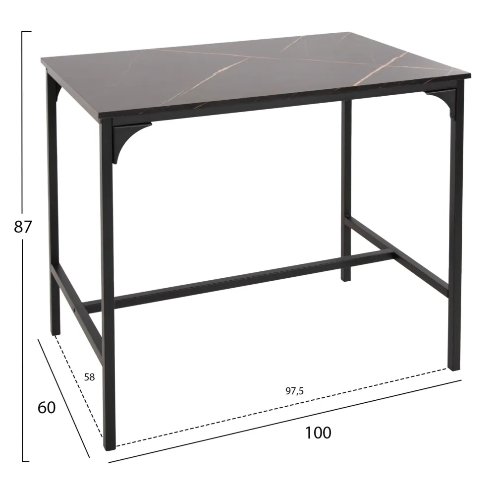 Комплект бар маса 100x60x86 +4 бар стола BOXY черен цвят