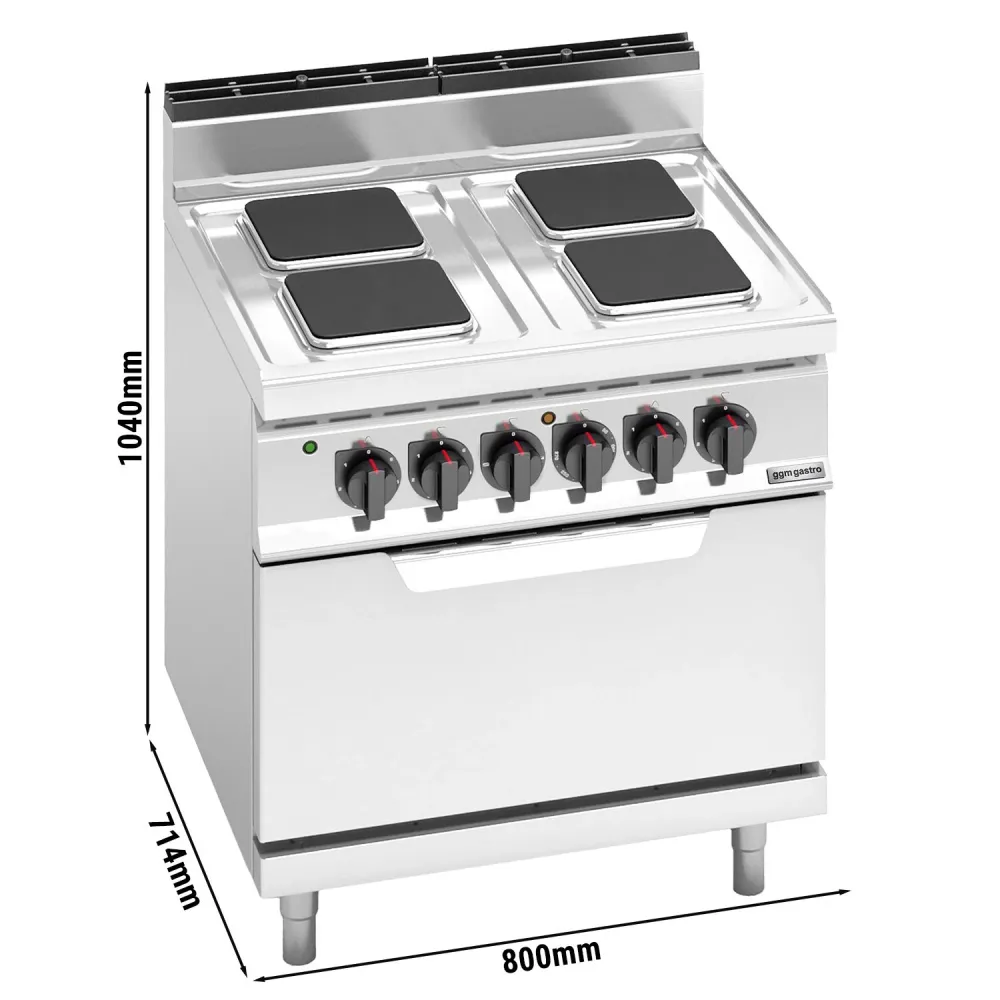 Настолен електрически котлон - 10,4kW - Серия 700 - 4 чугунени квадратни плочи 220x220mm - с вградена Електрическа фурна с...