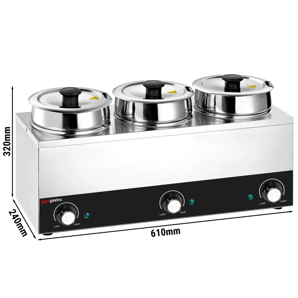 Професионален настолен бен мари за сосове - 10,5L - 450W - 3 тенджери с по 3,5L - с терморегулатор