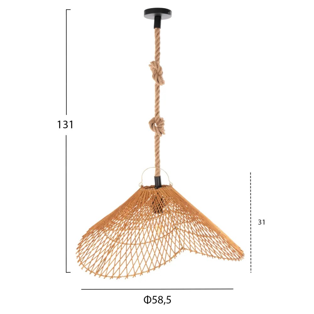 Таванна лампа КГ11925.01 въже и естествен ратан Φ58.5X131Hcm.