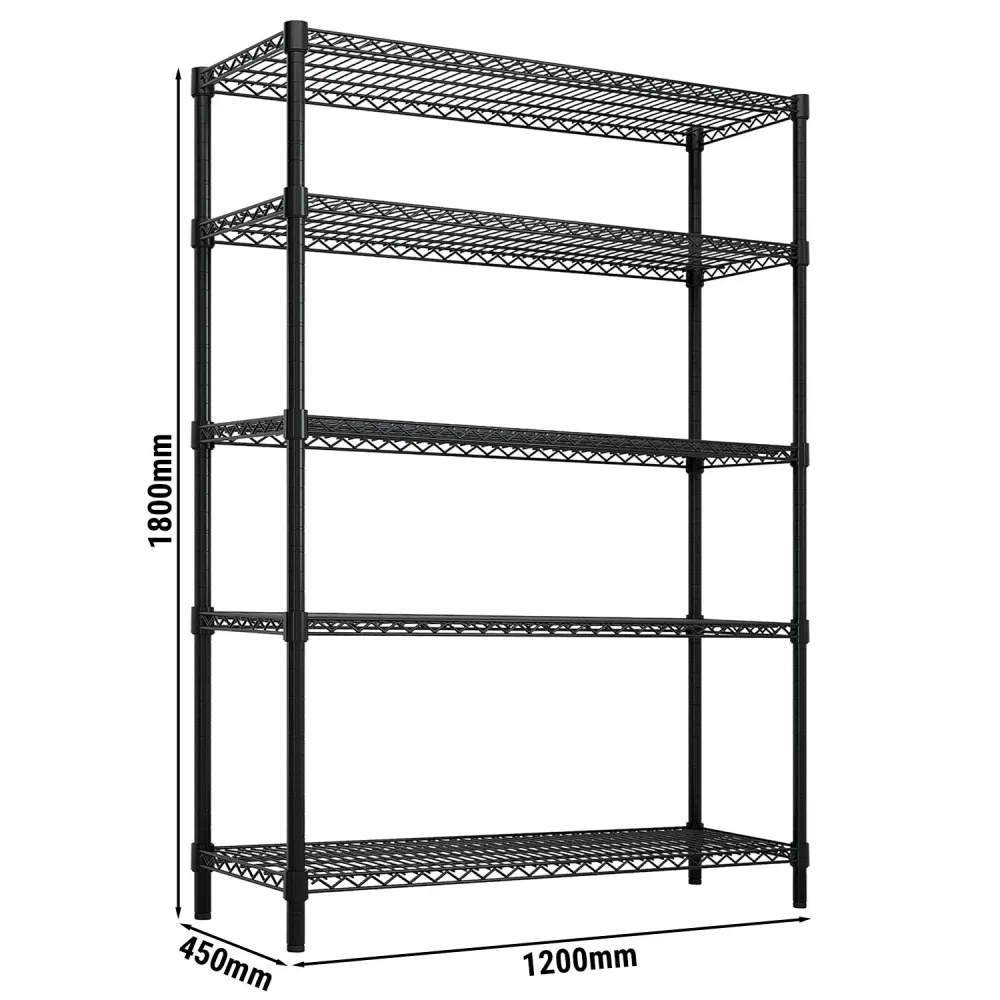 Стоманен стелаж - 1200x450mm - 5 рафта - Черно