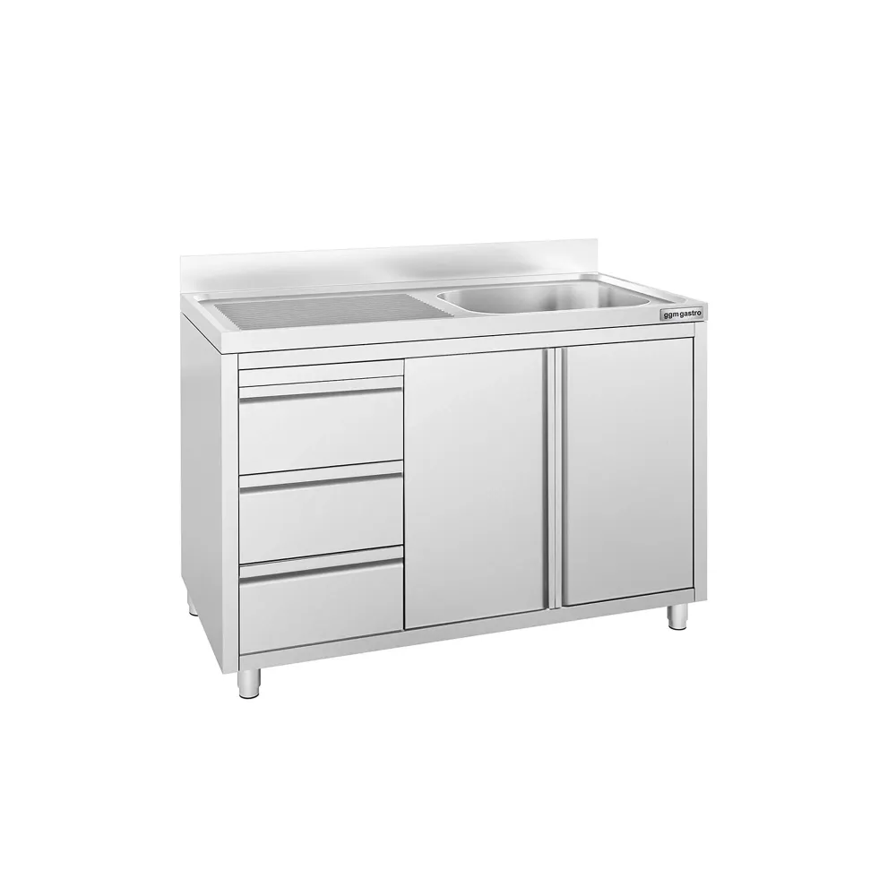Шкаф с мивка - 1200x600mm - с 1 корито вдясно - 3 чекмеджета