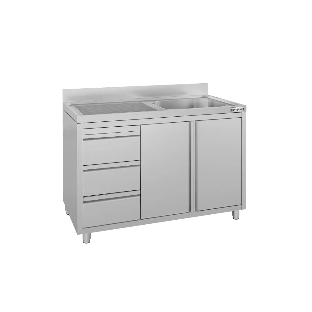 Шкаф с мивка - 1200x600mm - с 1 корито вдясно - 3 чекмеджета