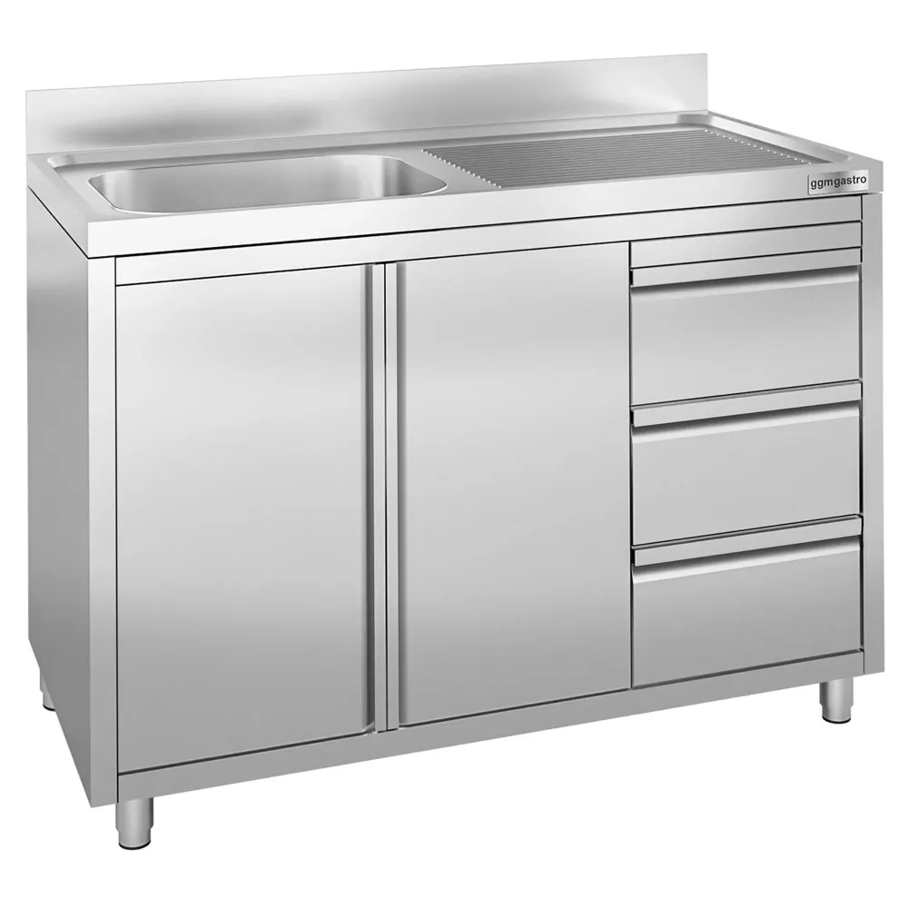 Шкаф с мивка - 1200x600mm - с 1 корито вдясно - 3 чекмеджета