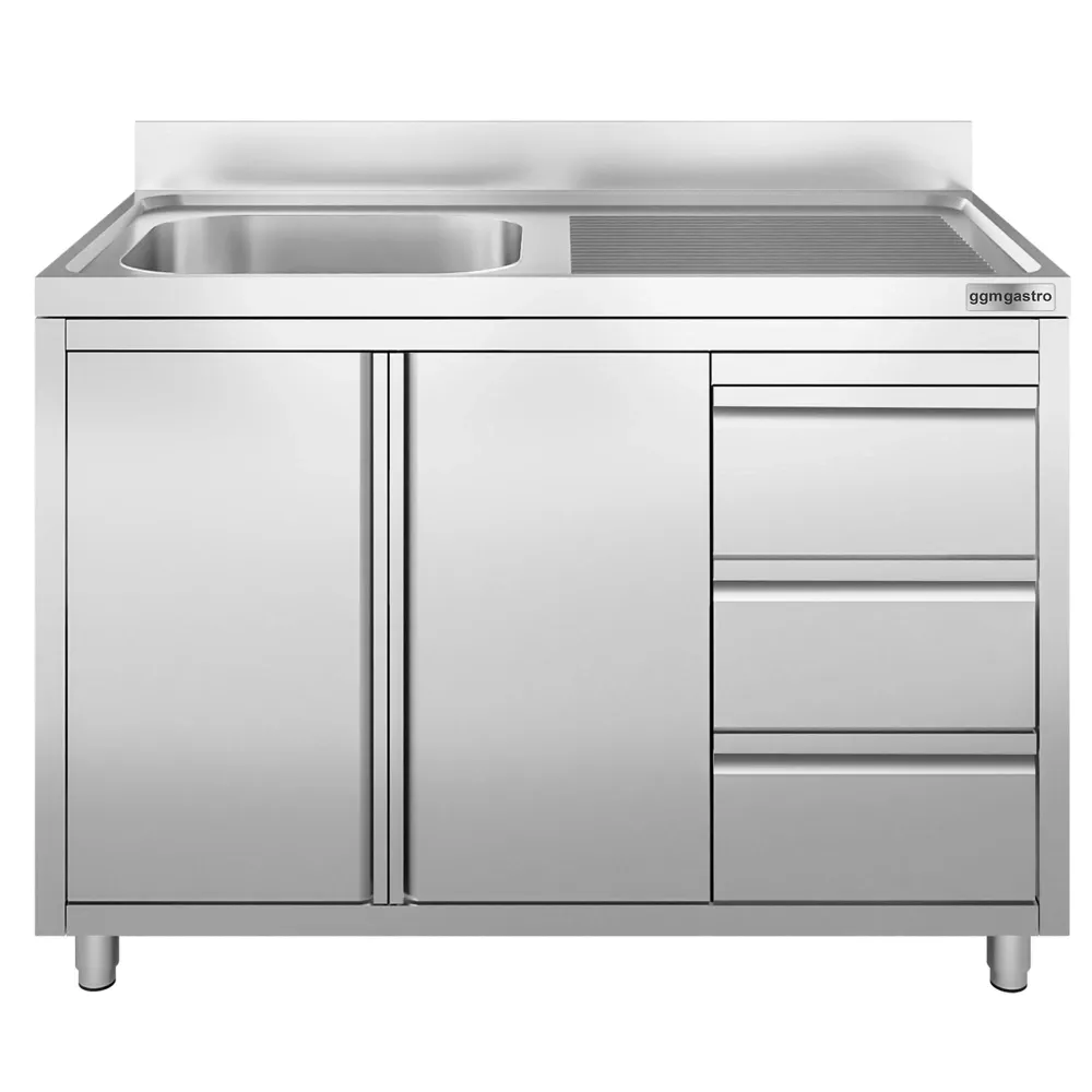 Шкаф с мивка - 1200x600mm - с 1 корито вдясно - 3 чекмеджета
