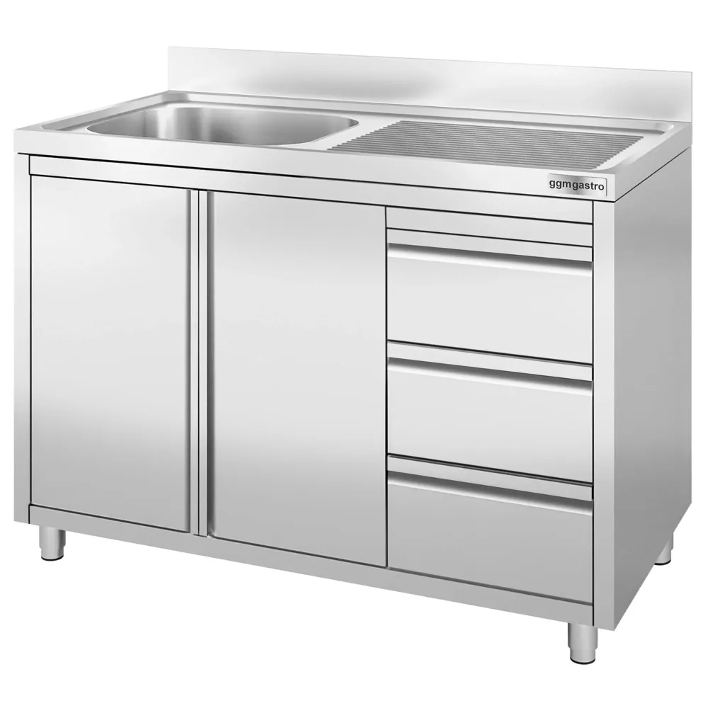 Шкаф с мивка - 1200x600mm - с 1 корито вдясно - 3 чекмеджета