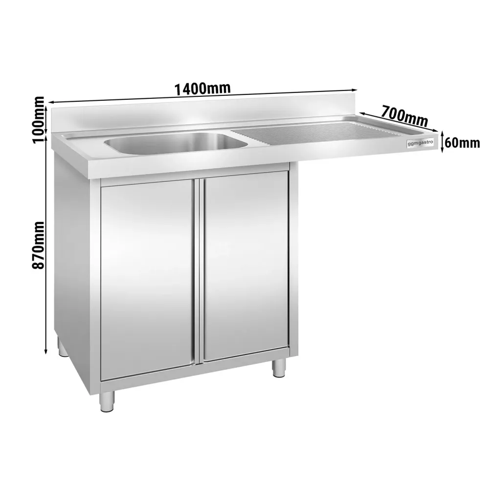 Маса за миялна машина с мивка - 1200x700mm - с 1 корито вляво - с борд 100mm - AISI 304
