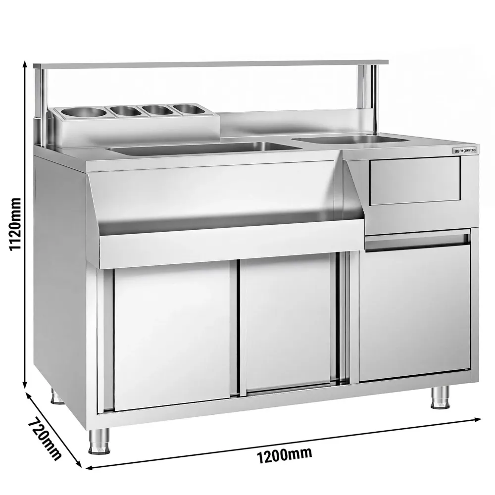 Бар стейшън - неръждаема стомана - 1200x720mm - с 2 плъзгащи врати
