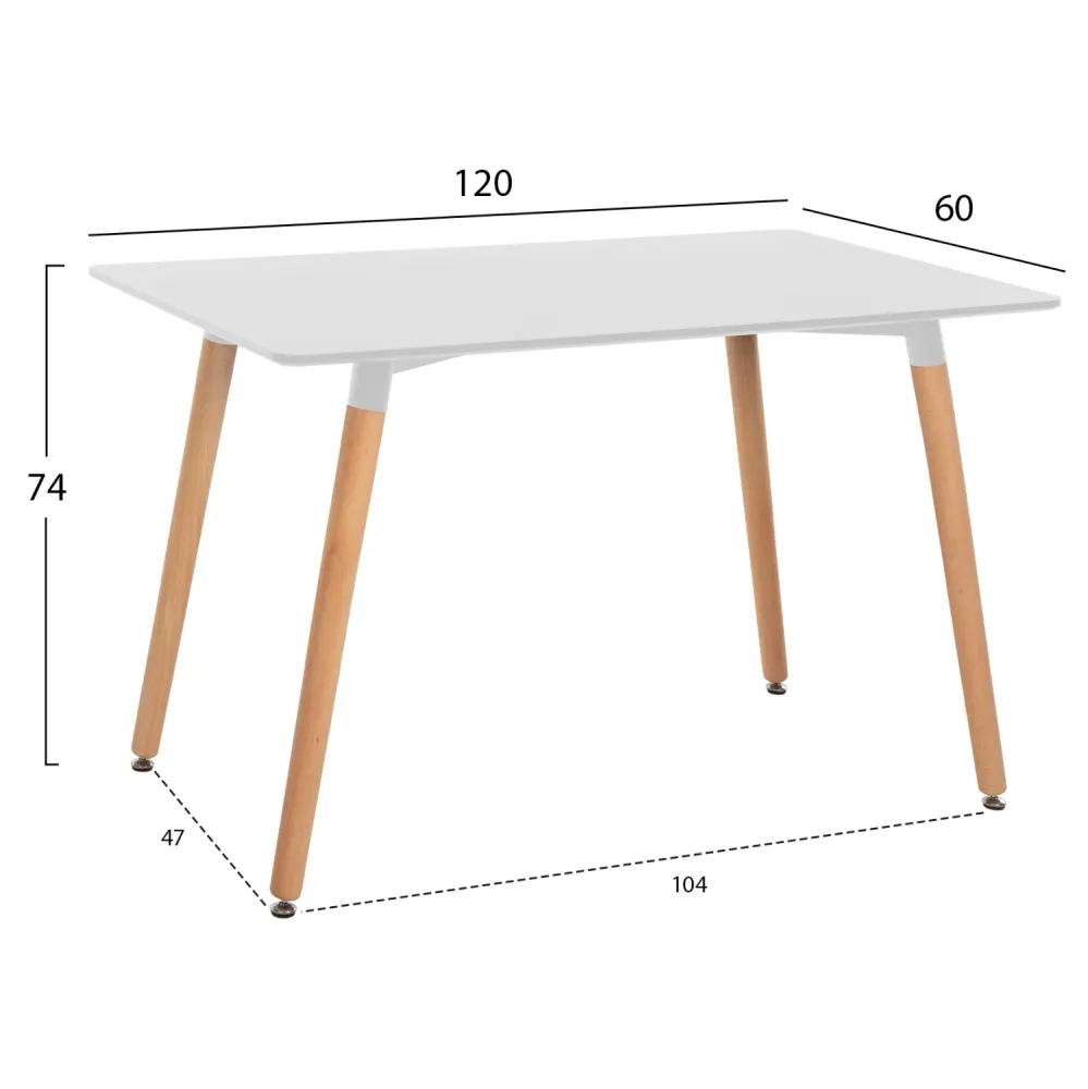 Трапезна маса ТОНИ бял-естествен цвят 120Χ60X74см