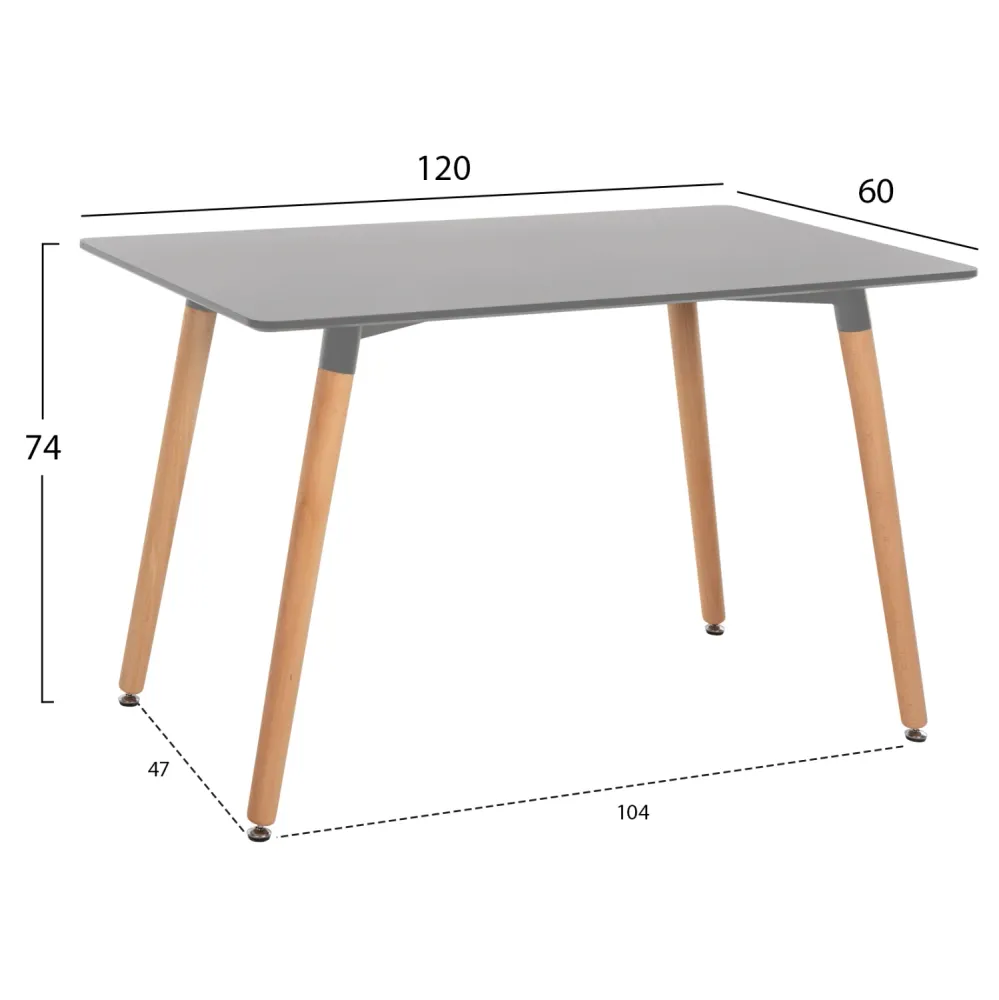 Трапезна маса ТОНИ сив-естествен цвят 120Χ60X74см
