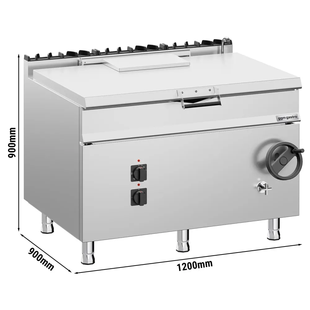 Професионален Електрически обръщателен тиган - 120l - 18kW - ръчно колело и водна връзка
