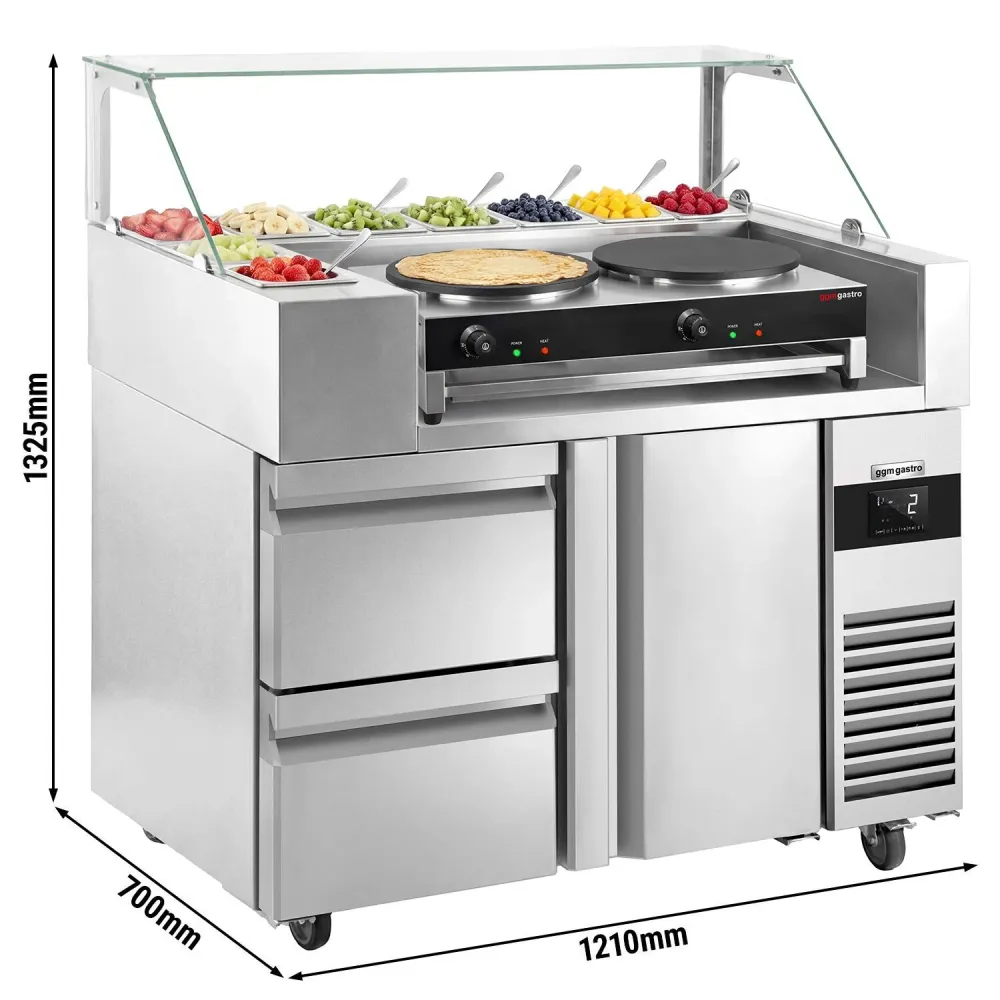 Подготвителна маса - 1210x700mm - с 1 врата и 2 чекмеджета - надстройка: за 9x GN 1/6