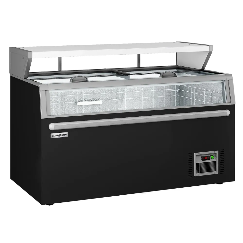 Островна фризерна ракла - 1454x850mm - 402l - със стъклени плъзгащи се капаци - Черен
