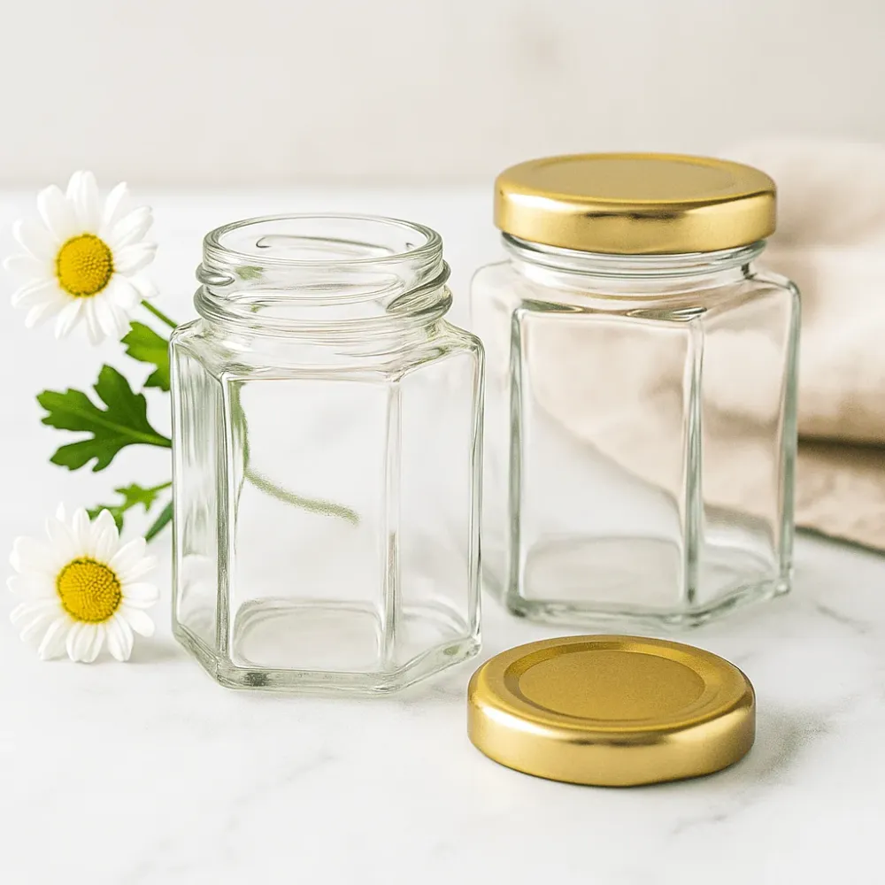Стъклен буркан с шестостенна форма и винтова капачка 150ml