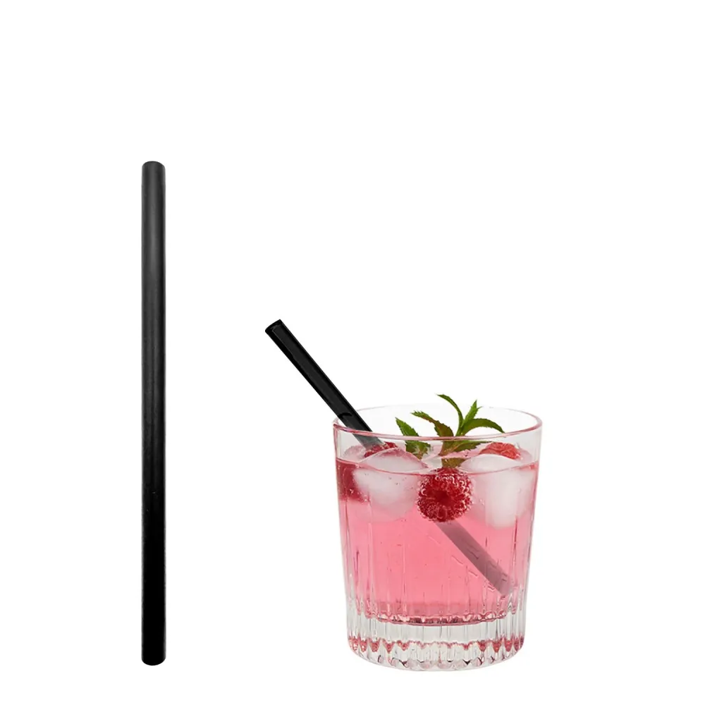 (50 бр.) Стъклени сламки за пиене - 150mm - ø 8mm - прави - черен мат - вкл. 1 найлонова четка за почистване