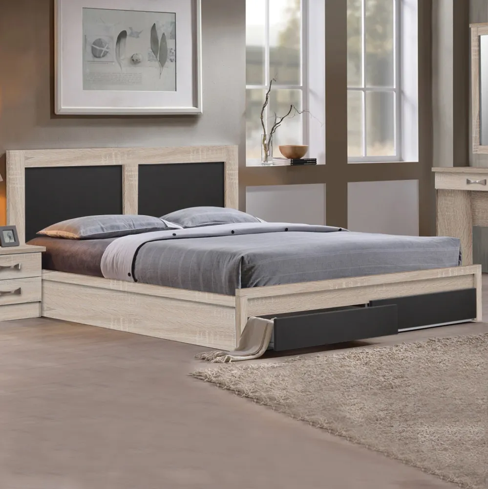 Легло капри с 2 чекмеджета сонома-сиво за матрак 150x200см