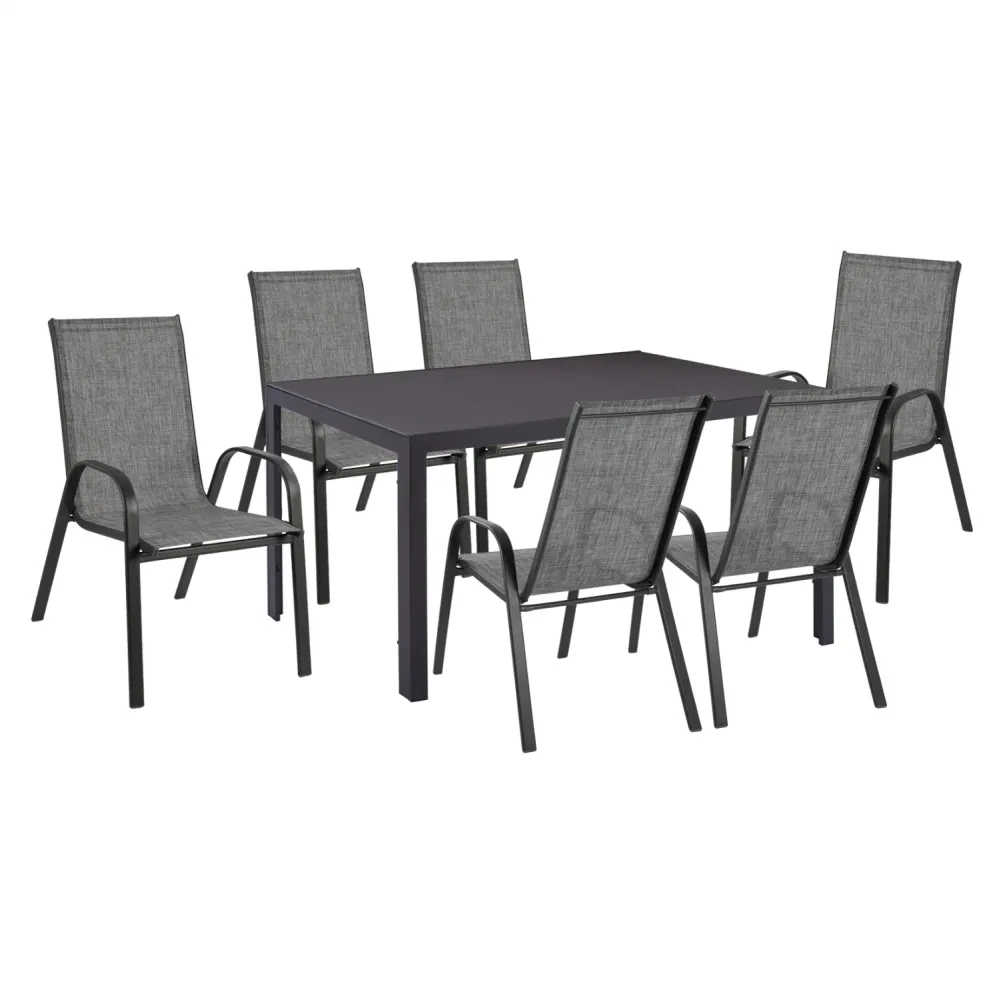 Комплект за трапезария от 7 части, сива маса 150x90 и сиви столове КГ11520.01