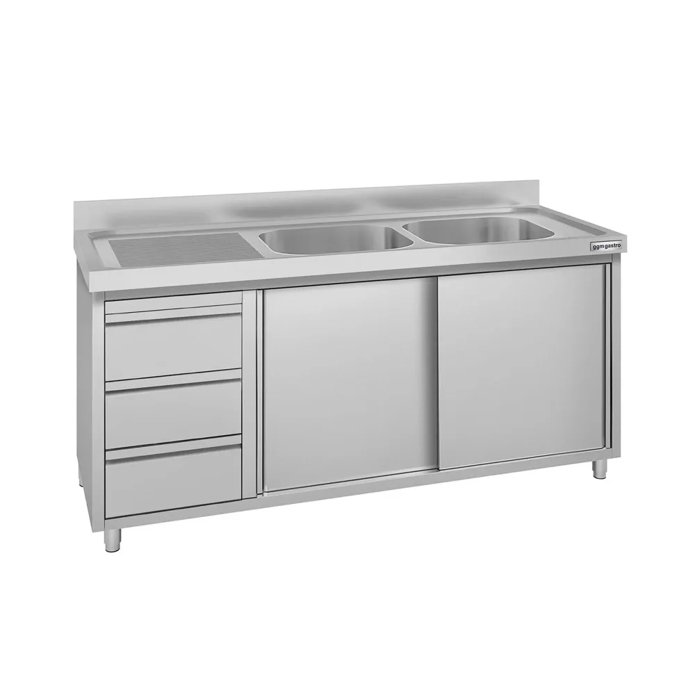 Мивка - 1600x700 мм - с 3 чекмеджета и 2 мивки вдясно