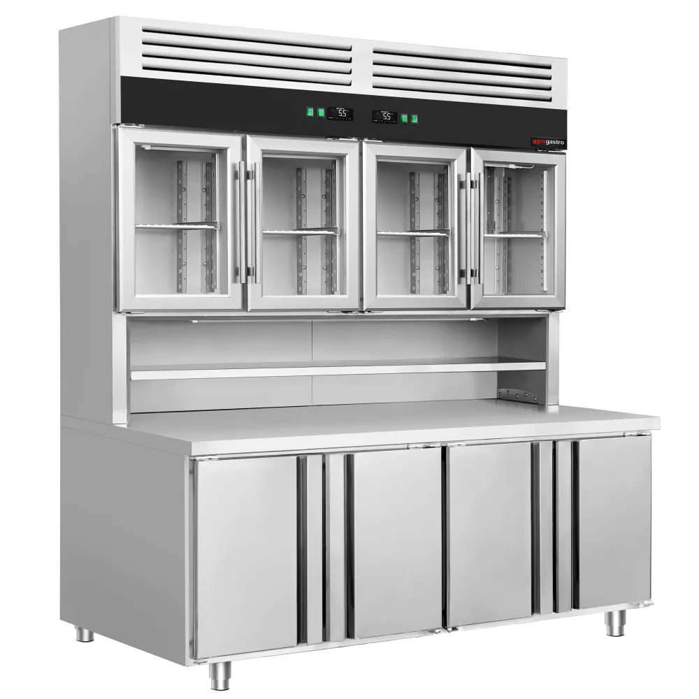 Професионална хладилна витрина - 1800x800mm - с 4 стъклени врати горе, 4 врати долу - LED осветление - вентилирано охлаждане