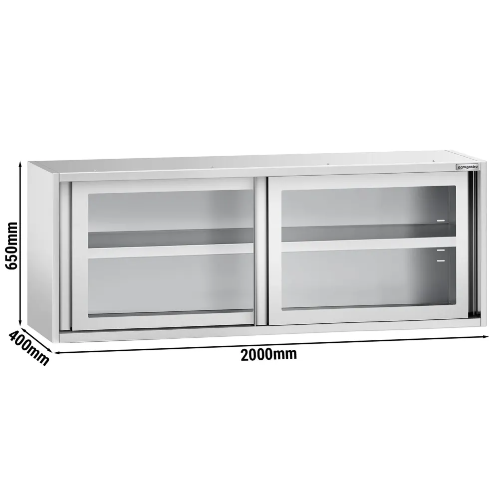Стенен шкаф от неръждаема стомана - 2000x400mm - с плъзгащи се стъклени врати - 650mm височина