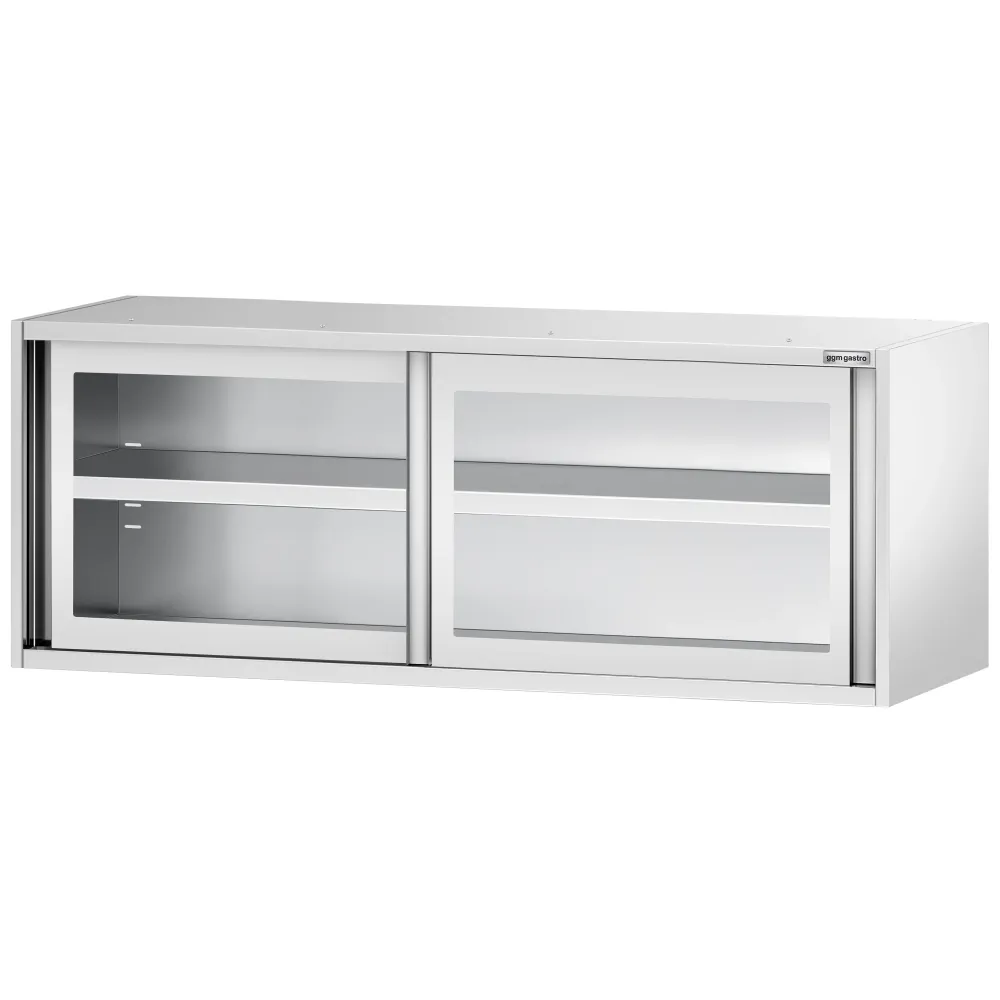 Стенен шкаф от неръждаема стомана - 2000x400mm - с плъзгащи се стъклени врати - 650mm височина