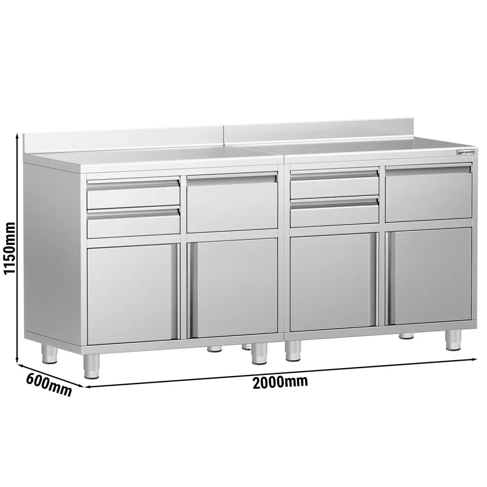 Професионален работен шкаф за кафемашина - 2000x600mm - с 4 чекмеджета, 2 врати за топла термоколичка, 2 чекмеджета за отп...