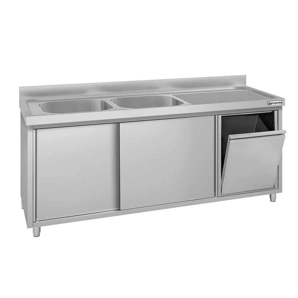 Мивка - 2000x700mm - с кошче за отпадъци и 2 мивки вляво