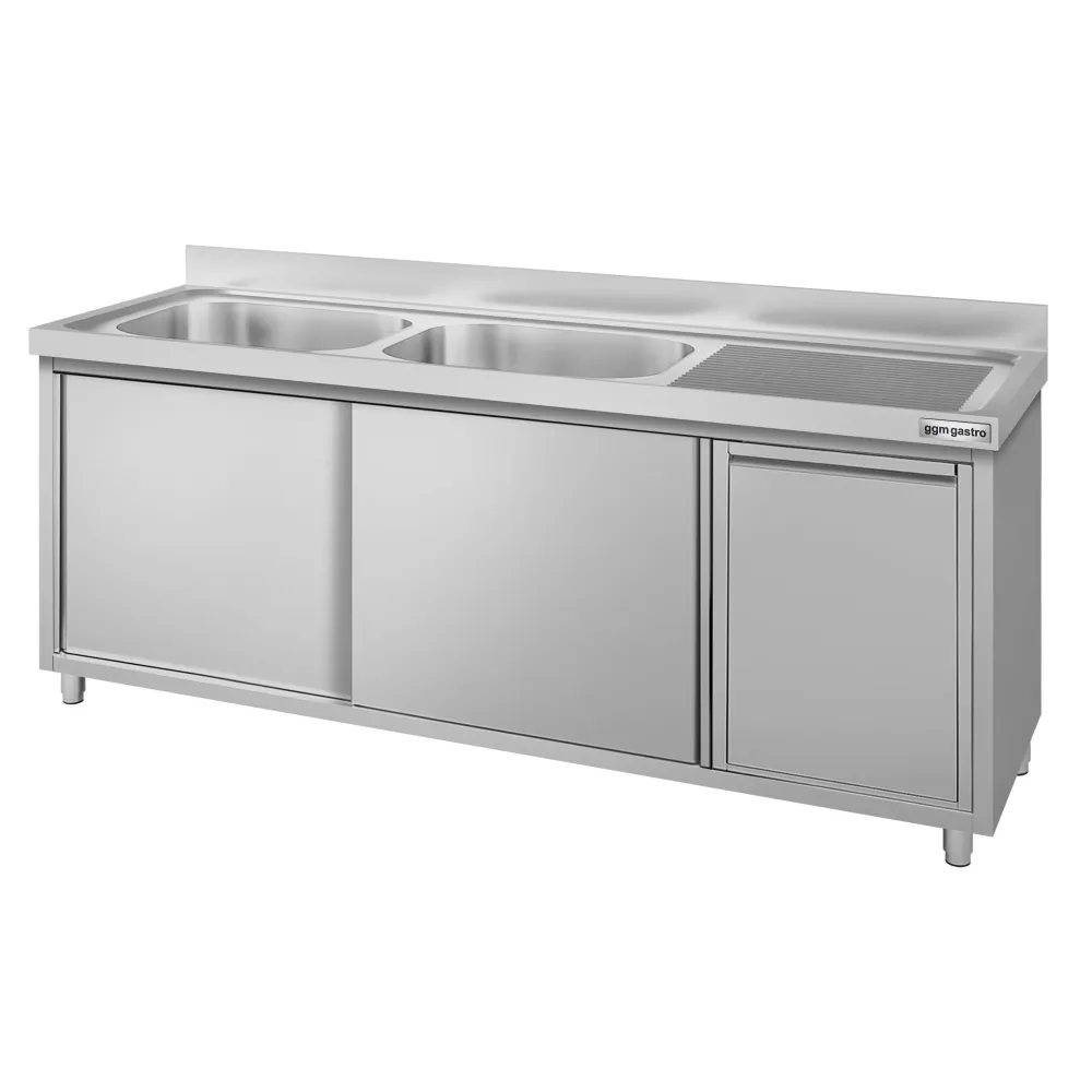Мивка - 2000x700mm - с кошче за отпадъци и 2 мивки вляво
