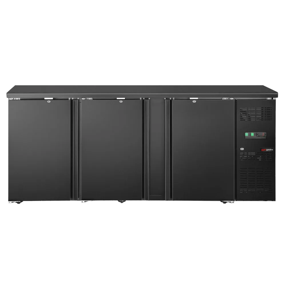 Барова хладилна маса - 2002x513mm - 386 л - с 3 плътни врати, дигитално управление - черно