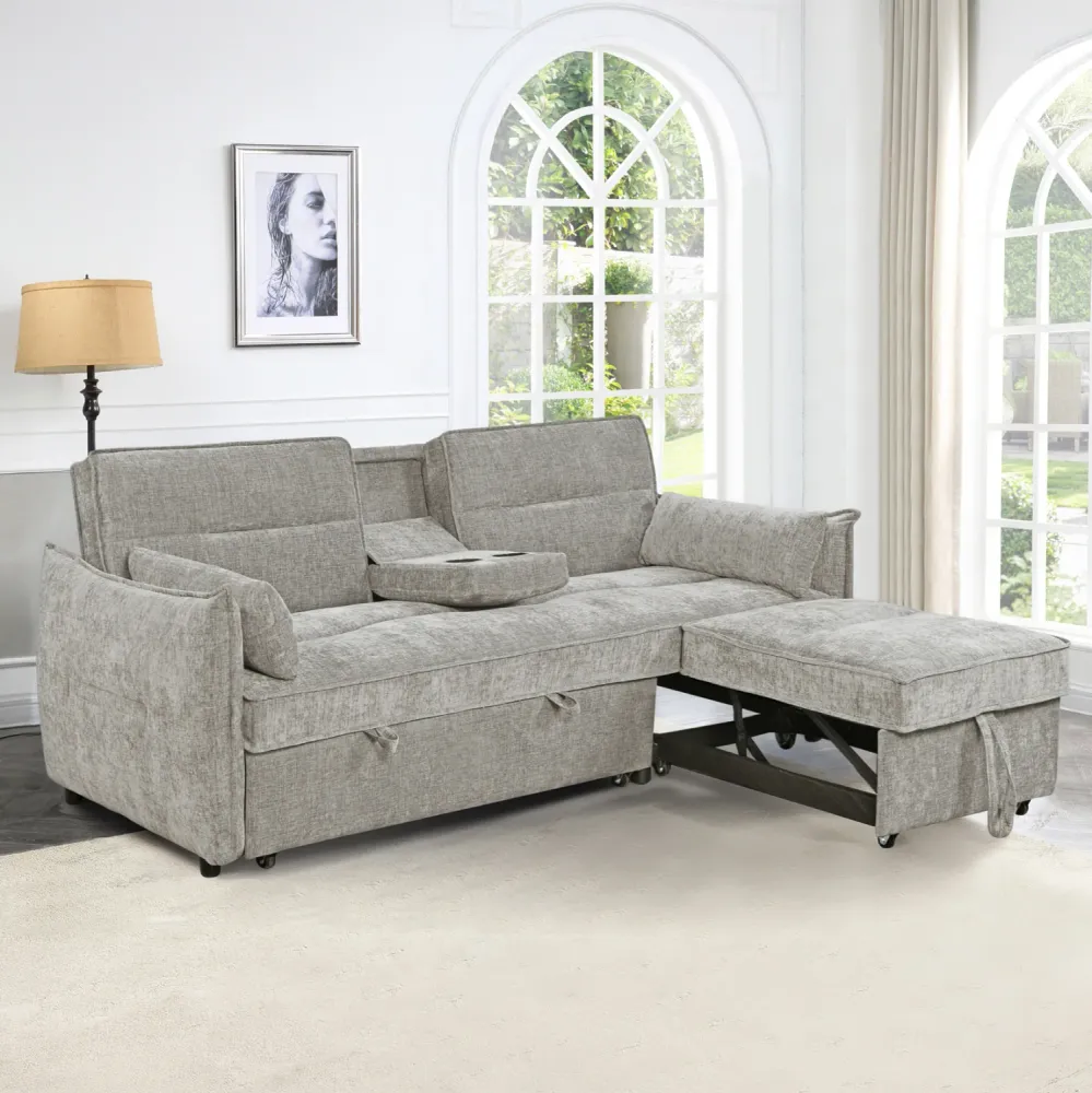 Двуместен разтегаем диван Велар, бежов плат, 208x86x85см.