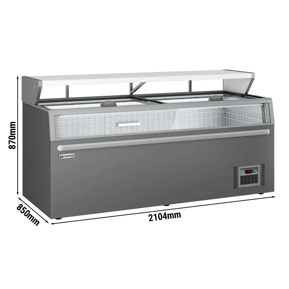 Островна фризерна ракла - 2104x850mm - 646l - със стъклени плъзгащи се капаци - Сив