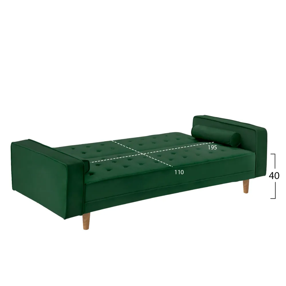 Разтегателен диван Салвадор зелен цвят 223x90x80 см.