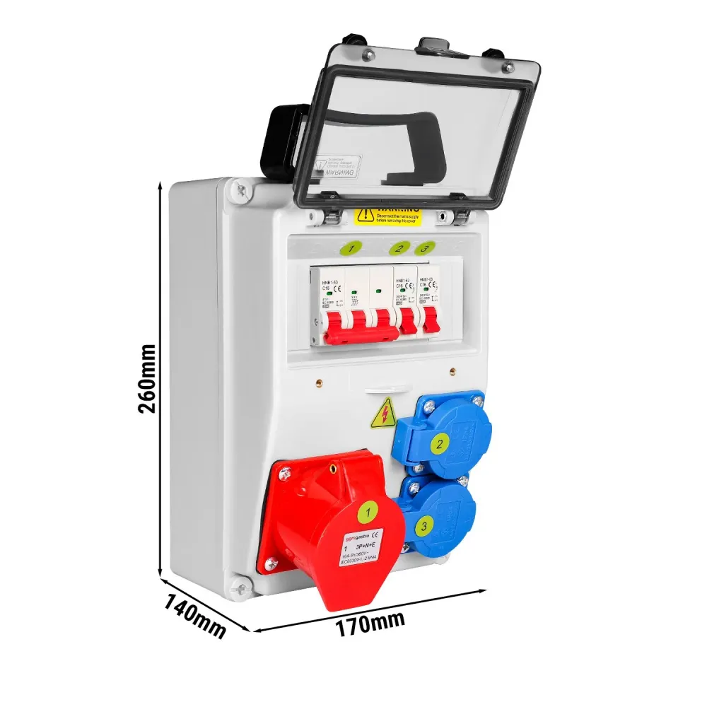 Разпределително табло за стенен монтаж - 2x ШУКО 230V и 1x 400V (16A) контакта - IP44