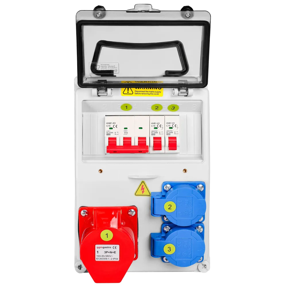 Разпределително табло за стенен монтаж - 2x ШУКО 230V и 1x 400V (16A) контакта - IP44