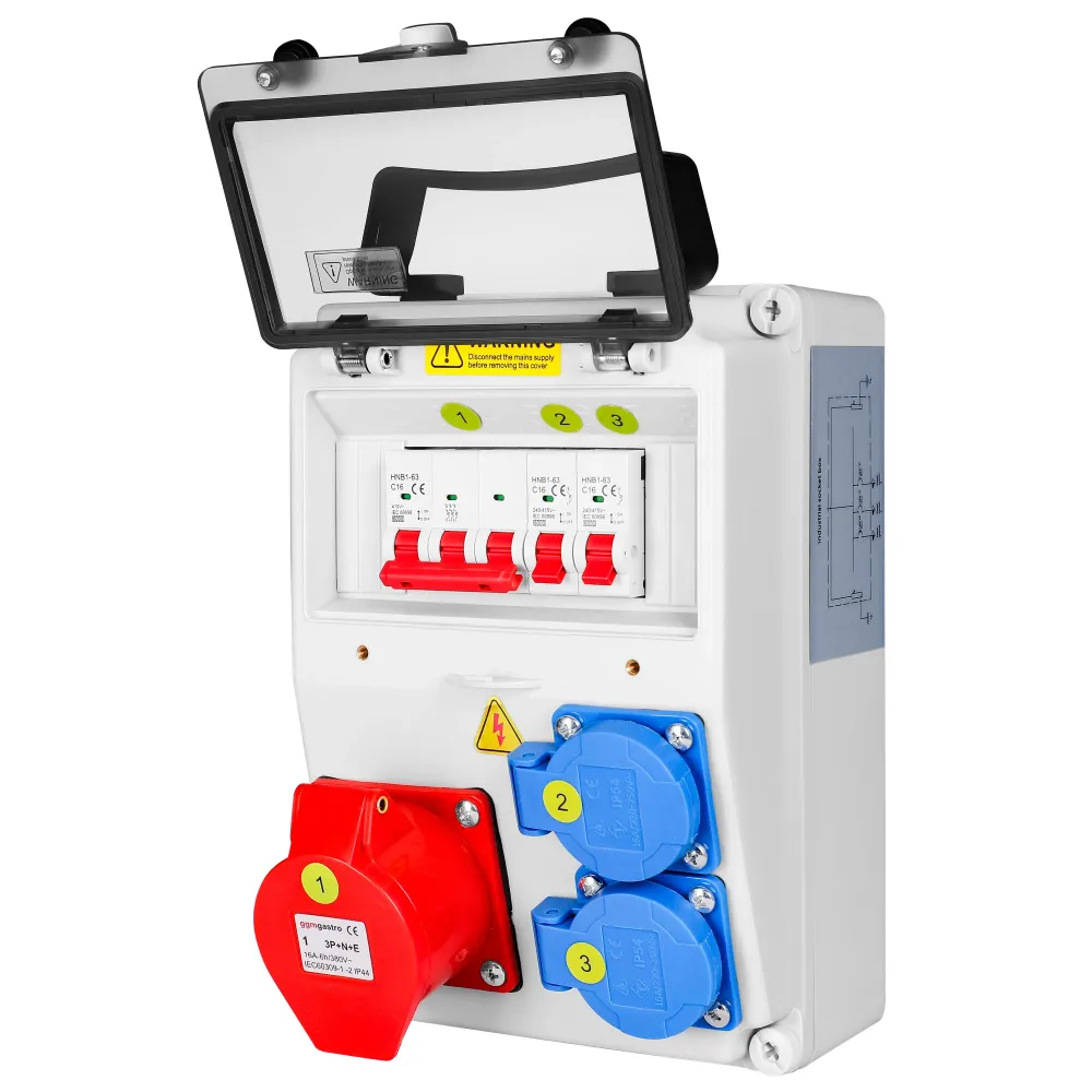 Разпределително табло за стенен монтаж - 2x ШУКО 230V и 1x 400V (16A) контакта - IP44