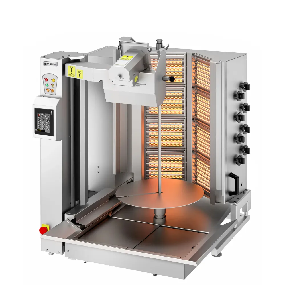 Газов Робот за дюнер - 26.6kW - 8 горелки - с V‑образни горелки - с долен мотор - макс. 130kg - в комплект: 1 шиш и съд за...