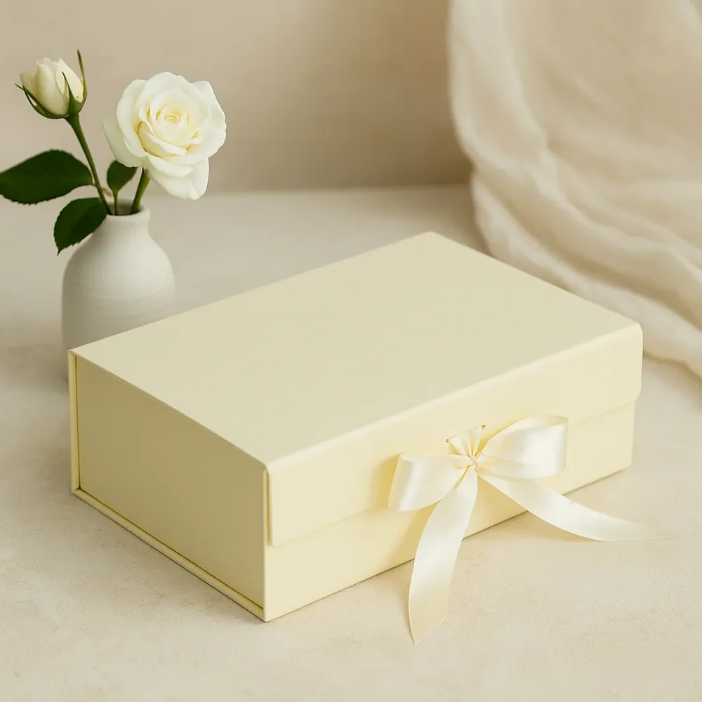Подаръчна кутия плосък пакет голям слонова кост 28.2x20.2x9.2cm