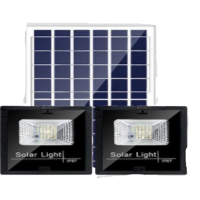 Комплект от 2 30W SMD LED прожектора със слънчево зареждане, соларен панел, с дистанционно управление, монтажна скоба, ABS...