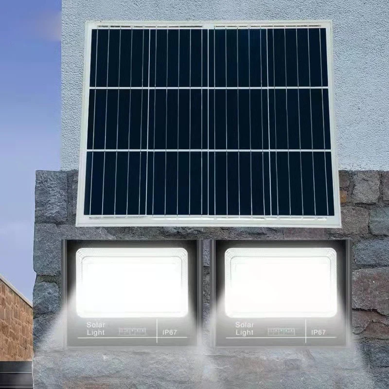 Комплект от 2 30W SMD LED прожектора със слънчево зареждане, соларен панел, с дистанционно управление, монтажна скоба, ABS...